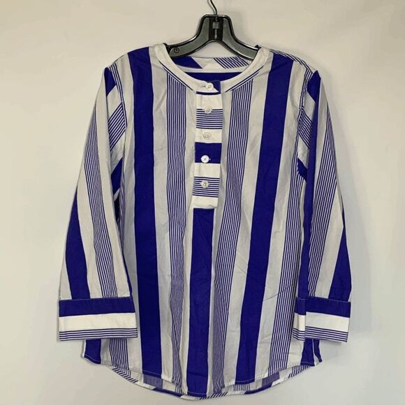 Re-imagined X J.Crew Women's Blue/White Stripes Quarter Button Long Sleeve Top S - Picture 1 of 8